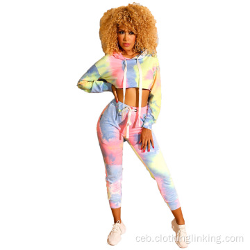 Mga Babaye nga 2 Piece Tie Dye Sweatsuit Set